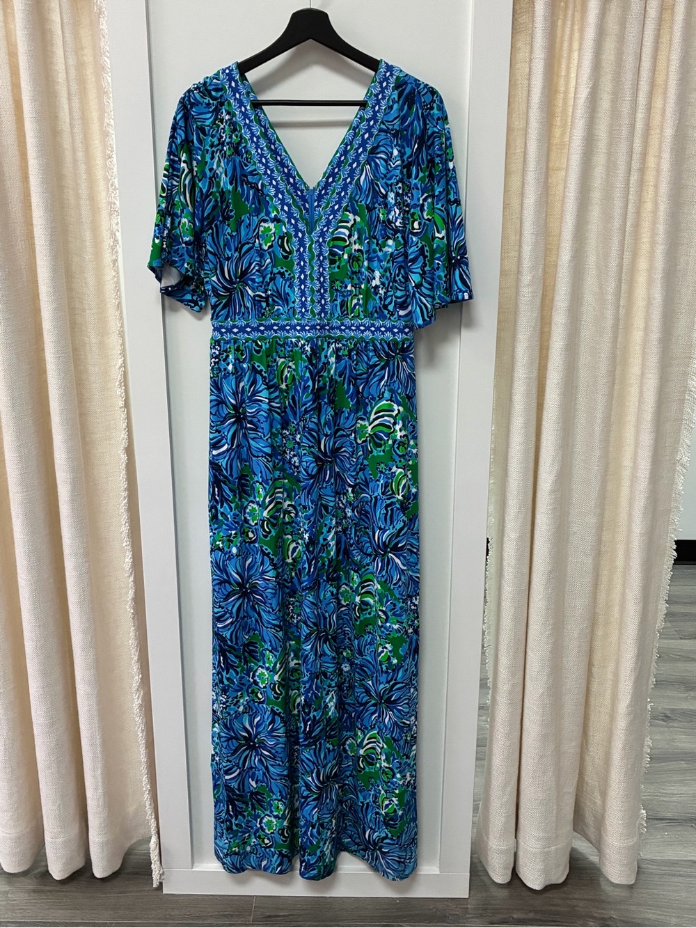 Lilly Pulitzer NWT Blue & Green Floral Maxi Dress